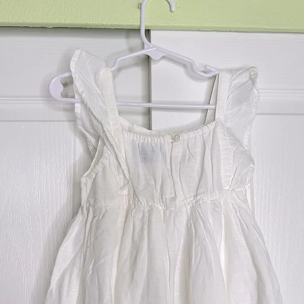 Old Navy White Floral Embroidered Kids Dress Ruffled Cotton Blend Sleeveless 5T